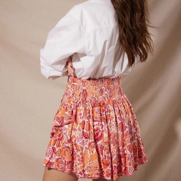 Poupette St. Barth Mabelle Mini Skirt Red Chagal Ruffled Womens XS - Picture 4 of 10